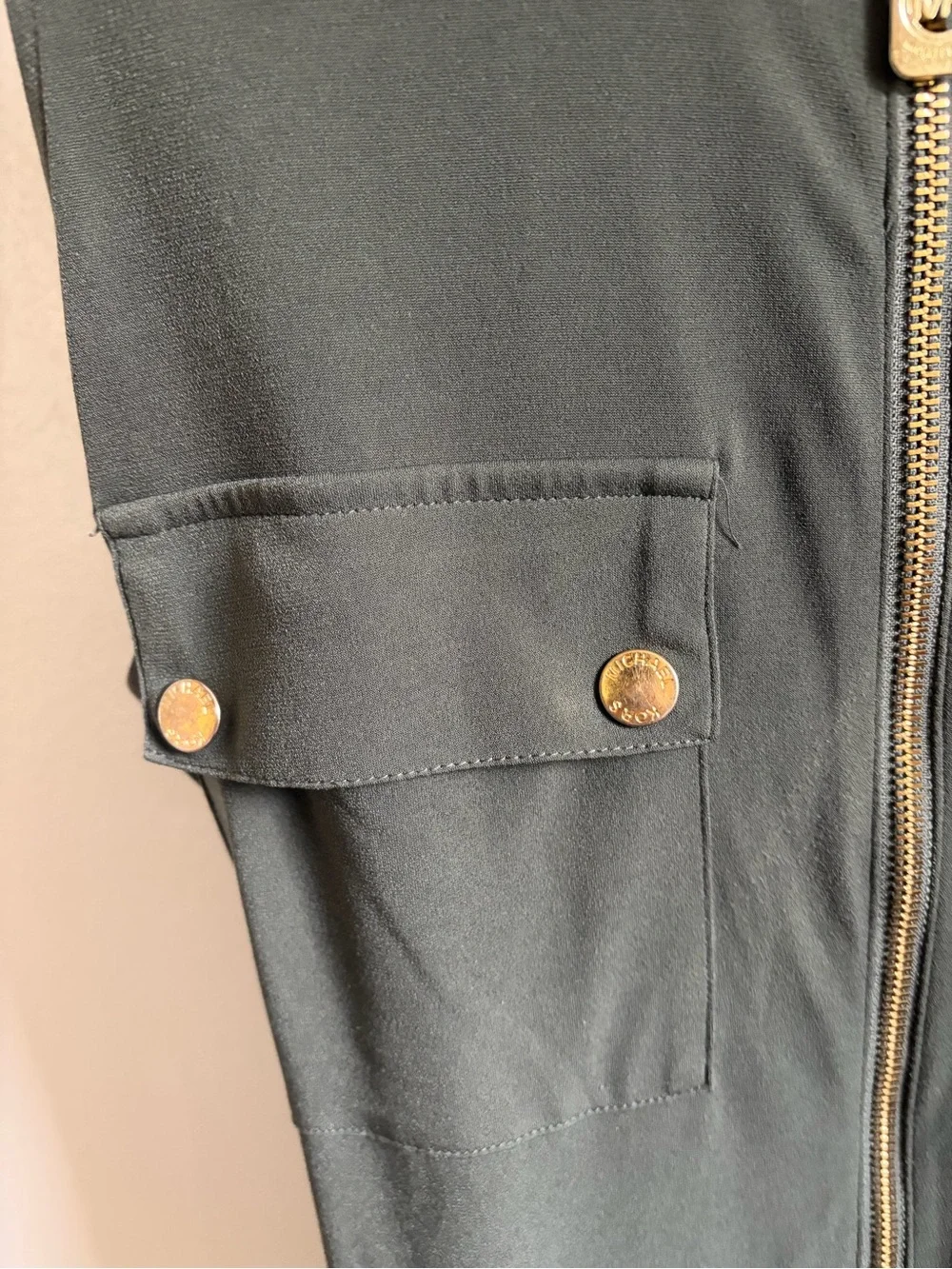 Michael Kors Olive Green Sleeveless Utility Jumpsuit with Gold Hardware